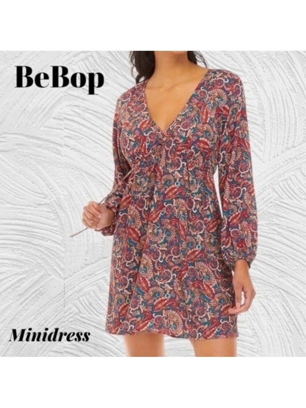 BEBOP Juniors' Long Sleeve Bubble Crepe V-Neck Tie Dress